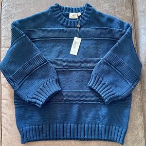NWT AG ADRIANO GOLDSCHMIED Sabrina Textured Chunky Knit Blue Crewneck Sweater L